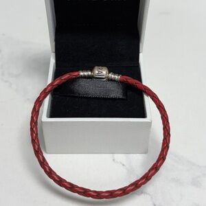 Pandora Red Braided Bracelet with Silver Clasp